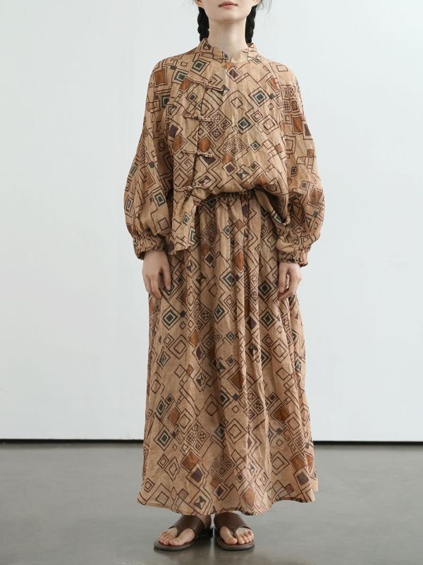 燕燕~苧麻 東方印花蝙蝠袖斜襟襯衫 復古寬鬆個性上衣 ab2506601 