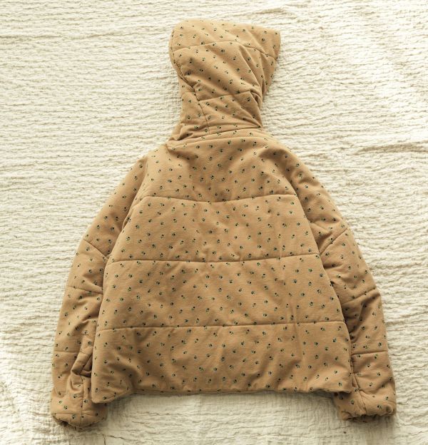 燕燕~棉麻商品~磨毛碎花壓條連帽加厚棉襖新中式盤扣對襟棉衣外套 ab2246101 