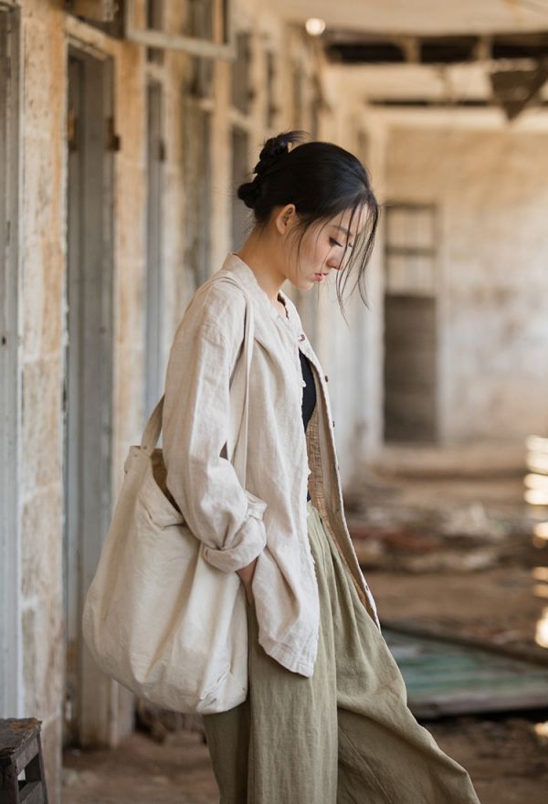 燕燕. 夏季棉麻新款 苧麻棉砂洗文藝個性立領長袖襯衫 上衣   長袖棉麻衫 