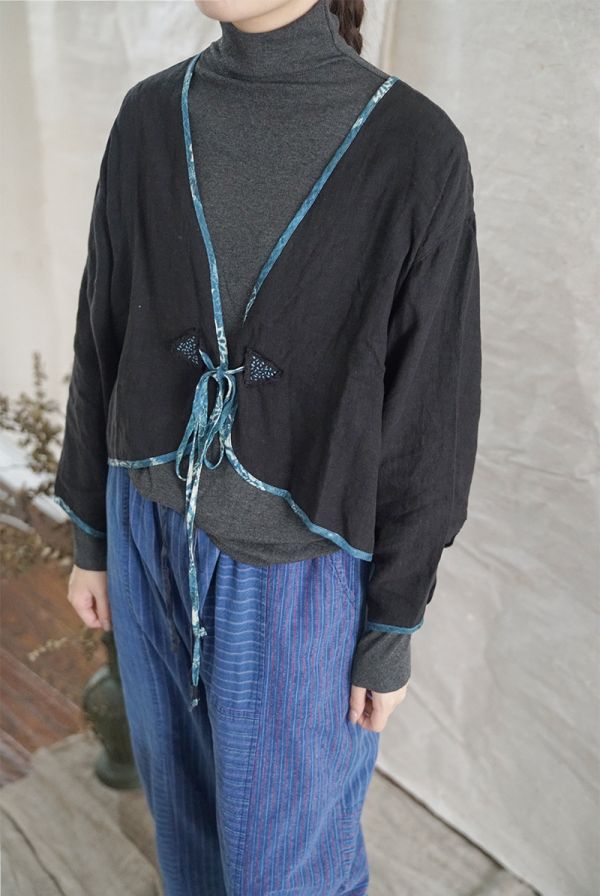 燕燕~(寬鬆版型）亞麻 復古文藝寬鬆水洗做舊繫帶V領開衫 外套  ab2124301 