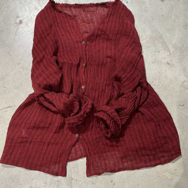 燕燕~亞麻~色織工藝條紋開襟衫襯衫 上衣 