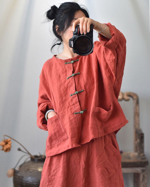 燕燕~棉麻商品~亞麻材質 盤扣開衫外套  禪意寬鬆茶服上衣 薄外套 