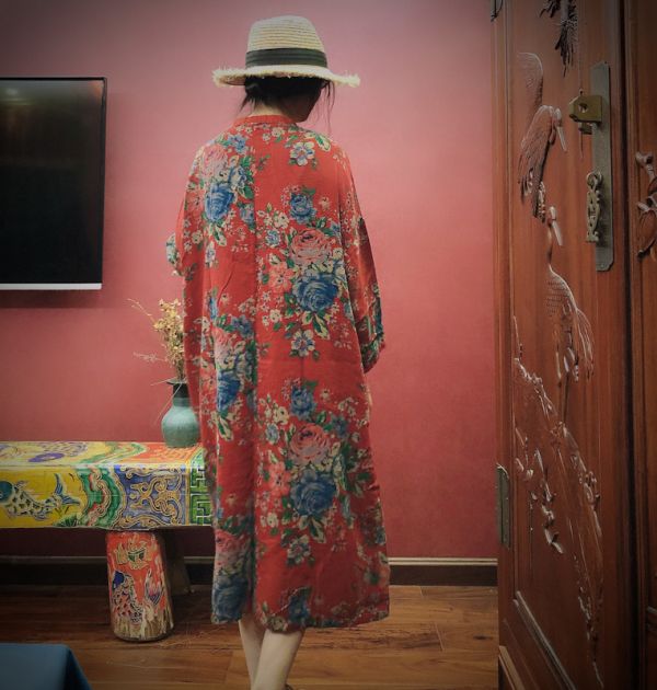 燕燕棉麻～舒適水洗花柄寬鬆花袍 洋裝 連身裙 ab162101 