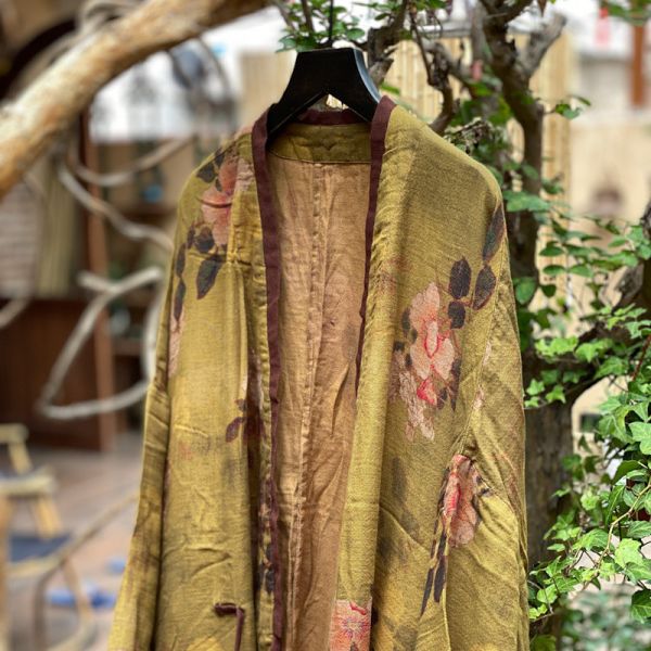 燕燕～夏季新。做舊感棉紗 寬鬆繫帶開衫外披上衣 長外套. ab206501 