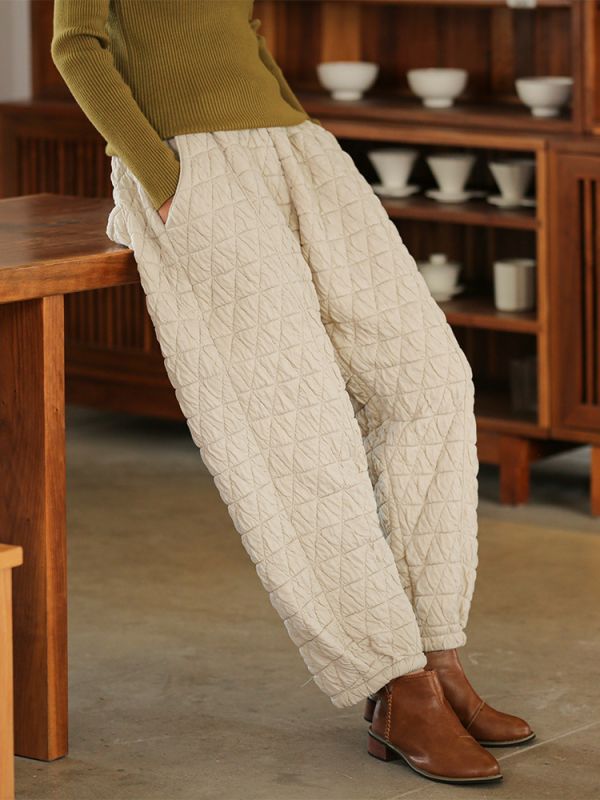 燕燕~棉麻商品~秋冬新品   文藝風設計寬鬆顯瘦休閒夾棉加厚女式燈籠棉褲 長褲 民俗風寬褲 