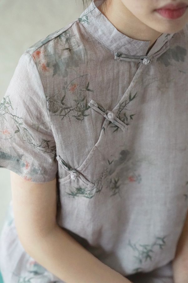 燕燕棉麻～苧麻 印花旗袍復古民國顯瘦百搭 洋裝 連身裙  ab21088-201 