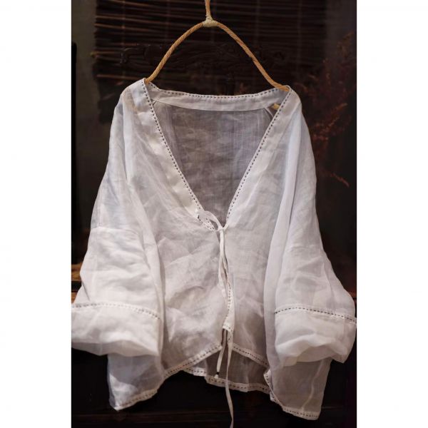 燕燕~棉麻商品~春夏 輕薄苧麻  簡約休閒防曬服純色外搭短衫上衣 （吊帶內搭＋外套） 