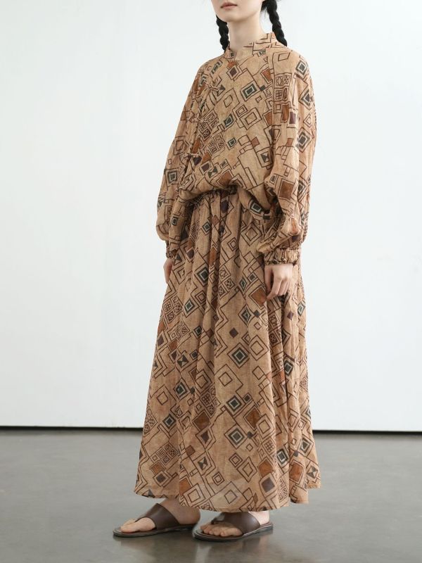 燕燕~苧麻 東方印花蝙蝠袖斜襟襯衫 復古寬鬆個性上衣 ab2506601 