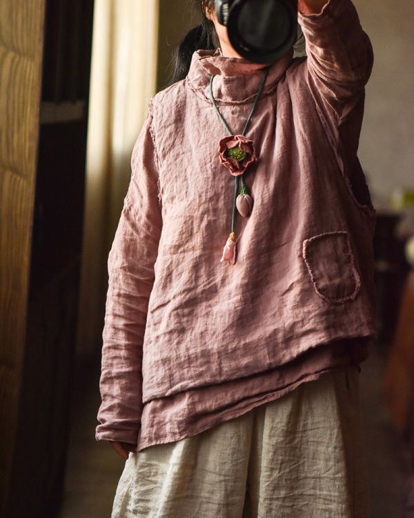 燕燕~砂洗亞麻 水洗毛邊砂洗女背心上衣 
