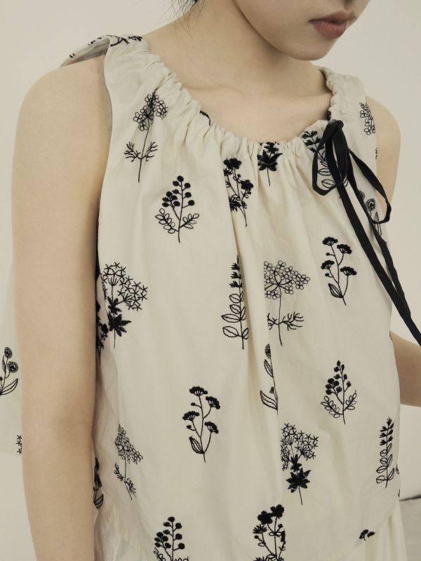 燕燕棉麻～精梳棉繡花  田園生活寬鬆繫帶背心吊帶上衣   ab2318301 