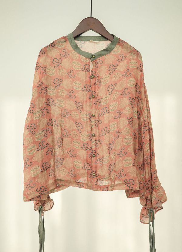 燕燕棉麻～苧麻 撞色寬鬆襯衫 喇叭袖開衫襯衫  上衣 ab2307401 