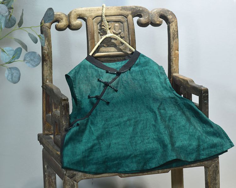 燕燕~亞麻 中式偏襟手工盤扣復古文藝無袖背心 