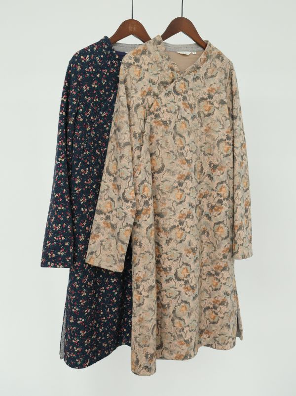 燕燕棉麻～秋冬款 復古新中式加厚印花中長旗袍 洋裝 連身裙  ab2322301 