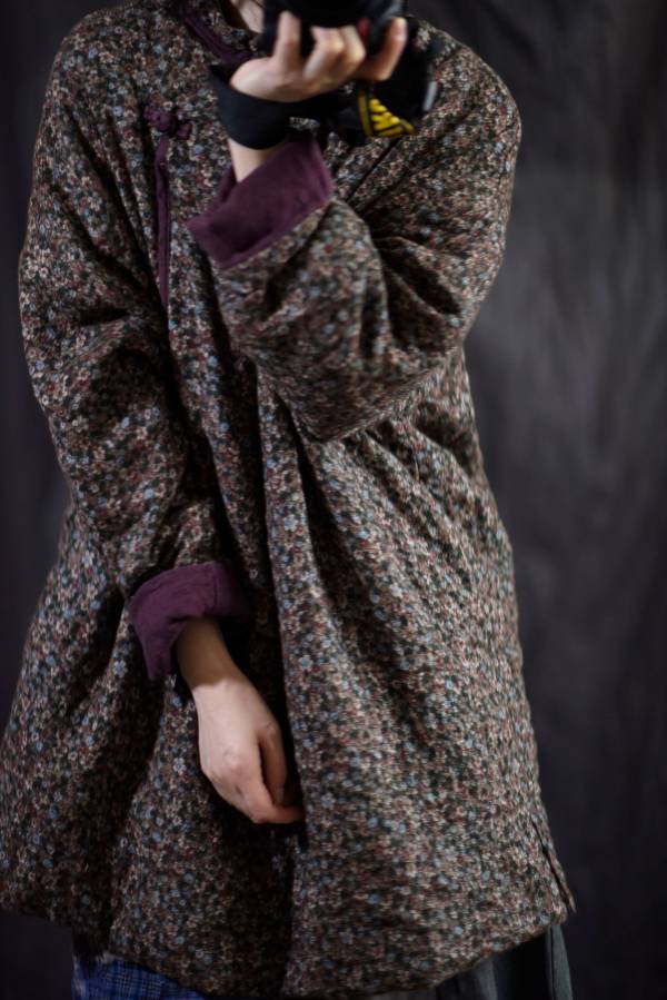 燕燕~棉麻商品~冬季款  中國風復古民族 立領寬鬆型棉衣長袖棉麻衫 