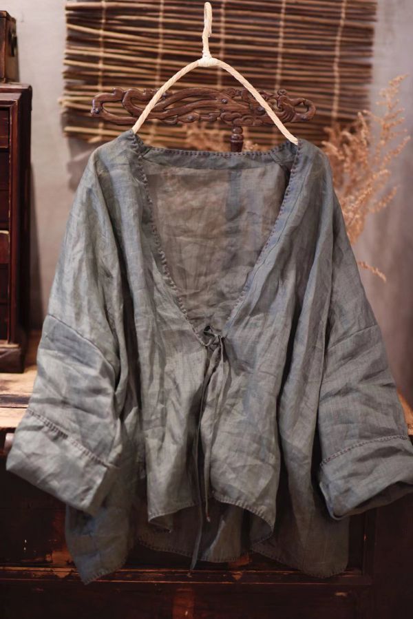 燕燕~棉麻商品~春夏 輕薄苧麻  簡約休閒防曬服純色外搭短衫上衣 （吊帶內搭＋外套） 