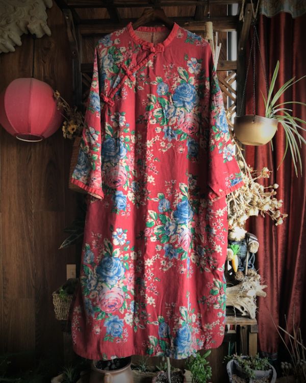 燕燕棉麻～舒適水洗花柄寬鬆花袍 洋裝 連身裙 ab162101 