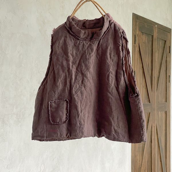 燕燕~砂洗亞麻 水洗毛邊砂洗女背心上衣 