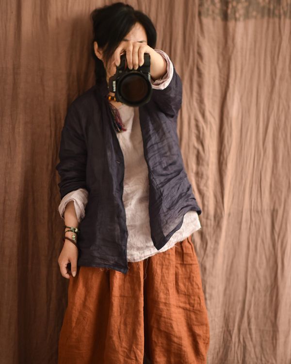 燕燕~棉麻商品~春夏款。輕薄苧麻 休閒文藝防嗮雙面雙色西裝外套 