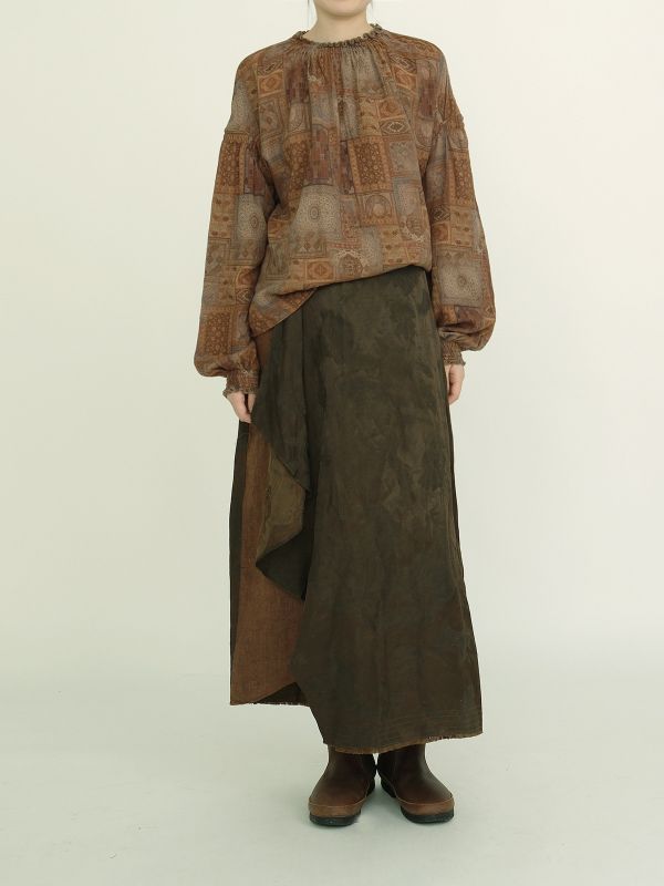 燕燕～早秋款 復古雙層紗印花鬆緊領襯衫 上衣  ab2321001 