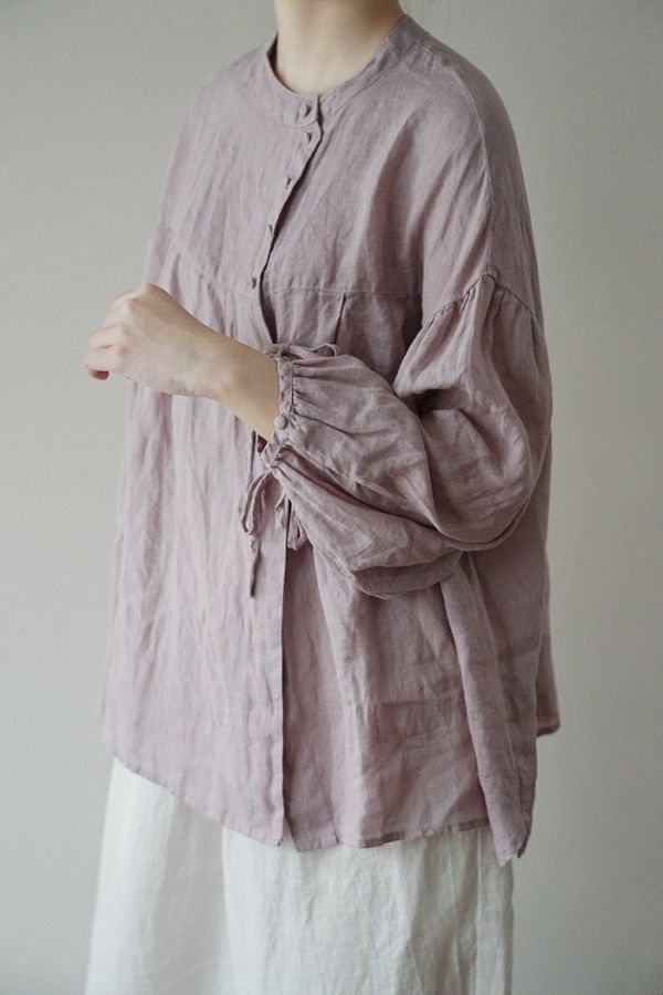 燕燕~亞麻~春夏文藝斜襟減齡繫帶襯衫復古寬鬆顯瘦上衣.  ab1925001 