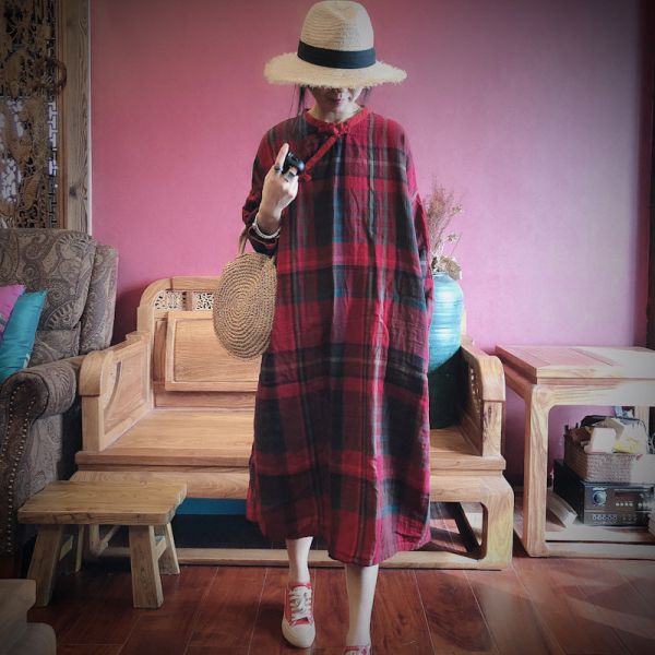 燕燕棉麻～舒適水洗花柄寬鬆花袍 洋裝 連身裙 ab162101 