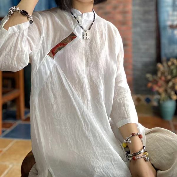 燕燕~純苧麻~水洗貼花布盤扣小衫  上衣。棉麻衫。 ab152501 