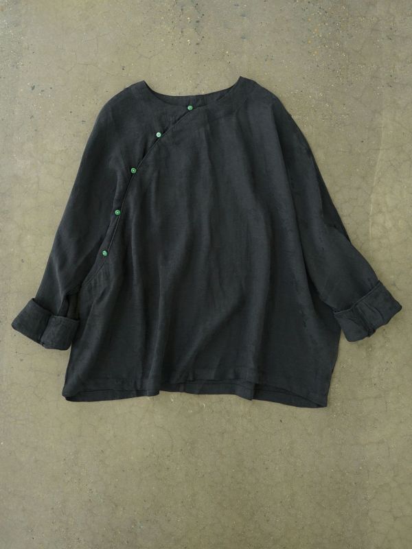 燕燕~天絲提花~廓形蝙蝠袖襯衫 中國式斜襟珠扣茶服上衣。 ab2421301 