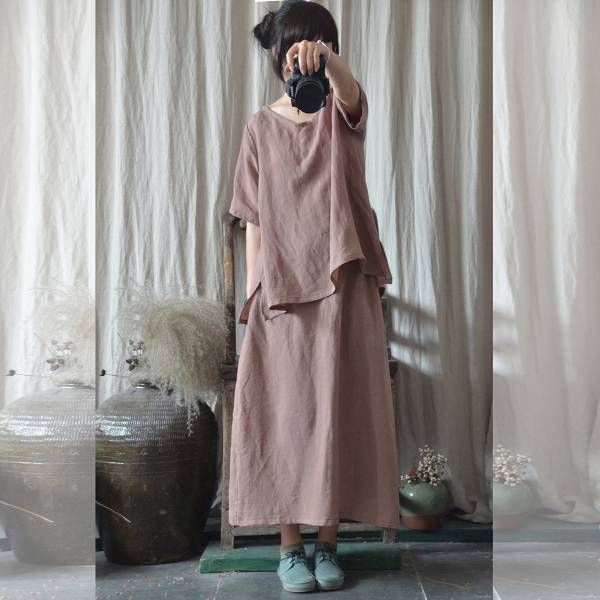 燕燕~棉麻商品~夏季款式 飄逸寬鬆套裝中長款亞麻長裙 