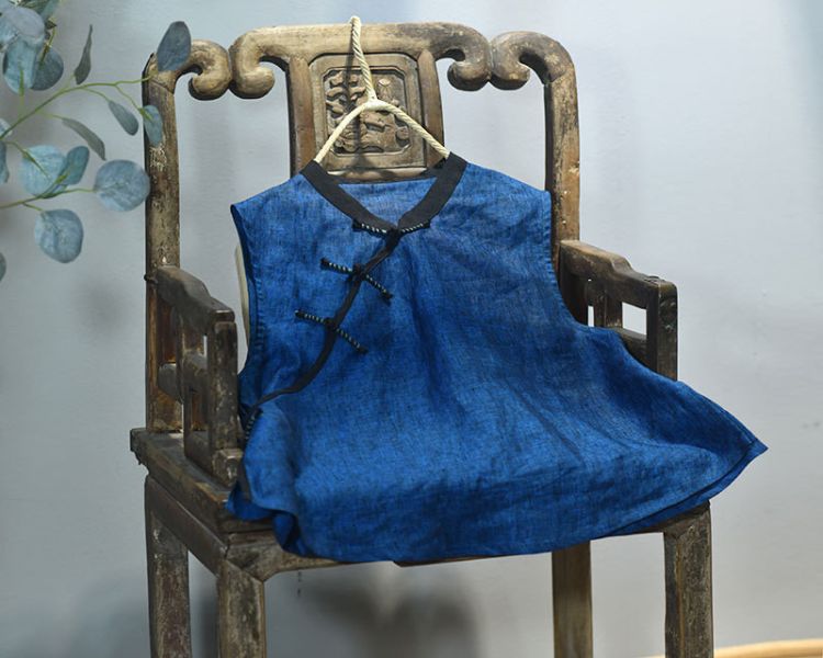 燕燕~亞麻 中式偏襟手工盤扣復古文藝無袖背心 