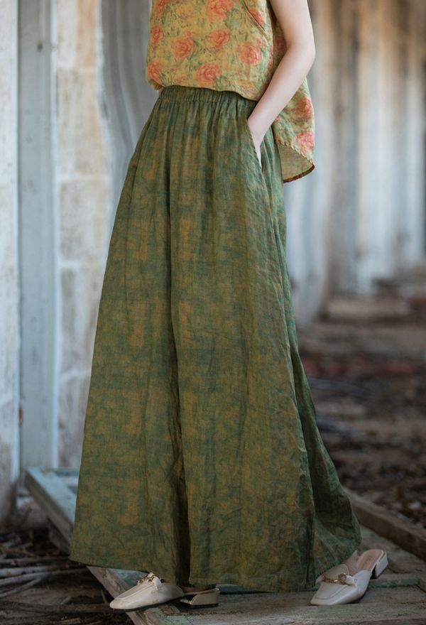 燕燕~春夏款 苧麻    做舊休閒褲 闊腿褲  垂感拖地高腰顯瘦褲裙  長褲 民俗風寬褲 