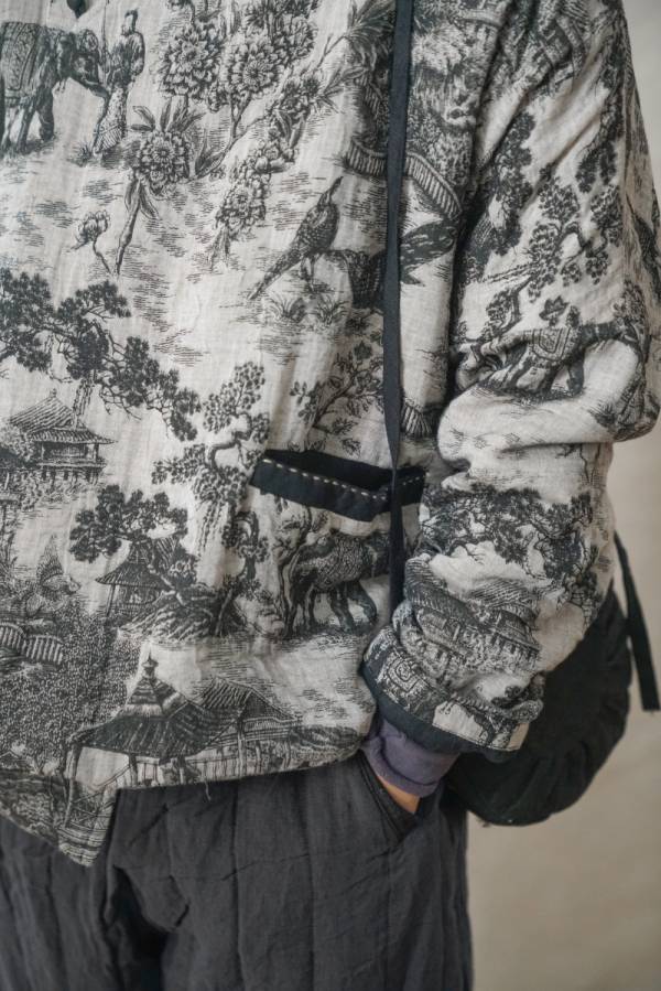 燕燕棉麻~復古雙層印花加厚斜襟棉衣上衣 新中式個性棉衣外套 ab2143601 