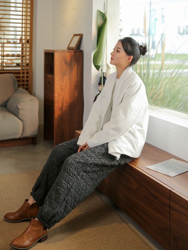 燕燕~棉麻商品~秋冬新品   文藝風設計寬鬆顯瘦休閒夾棉加厚女式燈籠棉褲 長褲 民俗風寬褲 