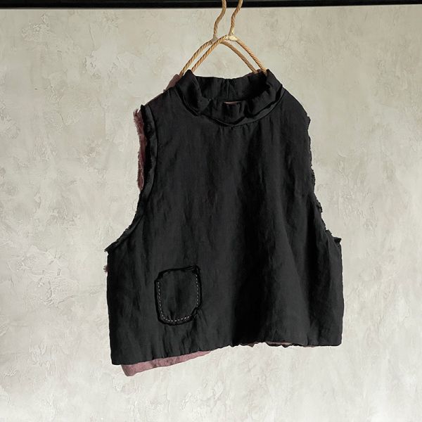 燕燕~砂洗亞麻 水洗毛邊砂洗女背心上衣 