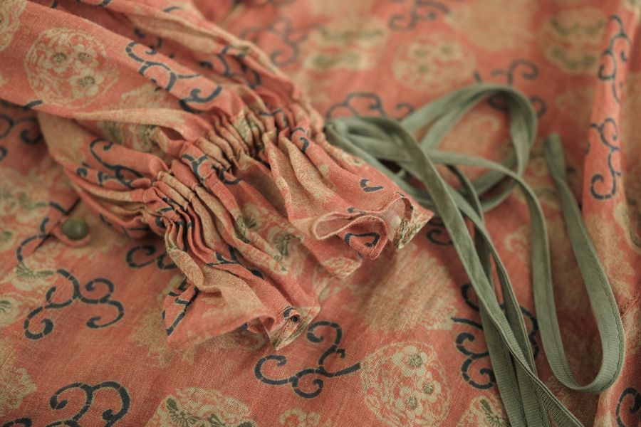 燕燕棉麻～苧麻 撞色寬鬆襯衫 喇叭袖開衫襯衫  上衣 ab2307401 