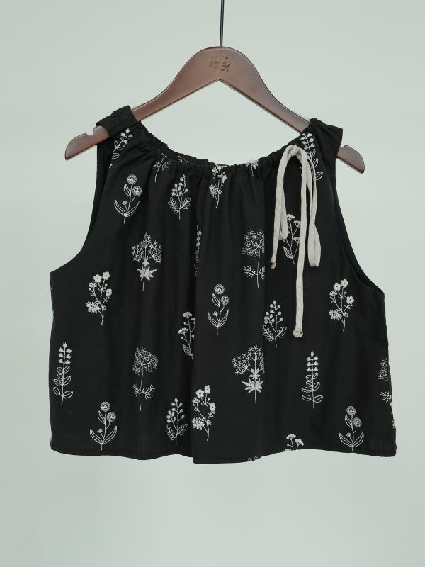 燕燕棉麻～精梳棉繡花  田園生活寬鬆繫帶背心吊帶上衣   ab2318301 