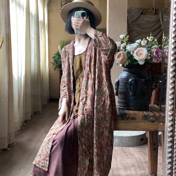 燕燕～夏季新。做舊感棉紗 寬鬆繫帶開衫外披上衣 長外套. ab206501 