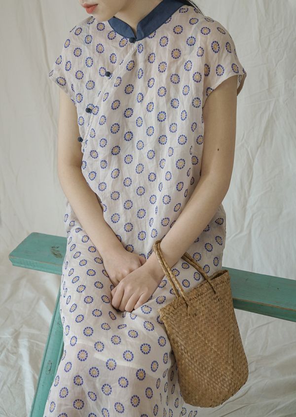 燕燕~苧麻  印花長旗袍 洋裝 連身裙 ab2222201 