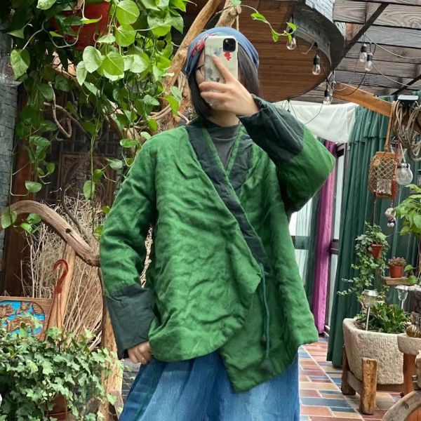 燕燕~棉麻商品~純亞麻  復古文藝斜襟簡約棉衣外套. ab179801 