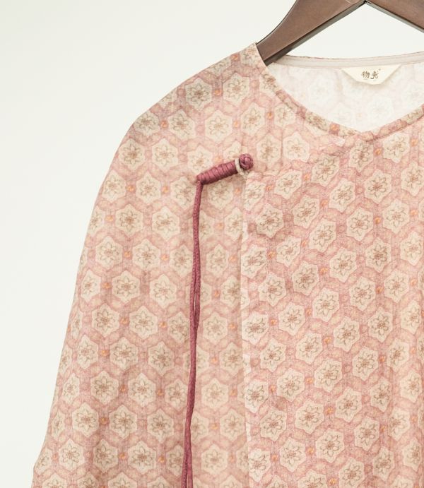 燕燕～亞麻 印花文藝偏襟盤扣上衣 襯衫  長袖棉麻衫   ab2305701 