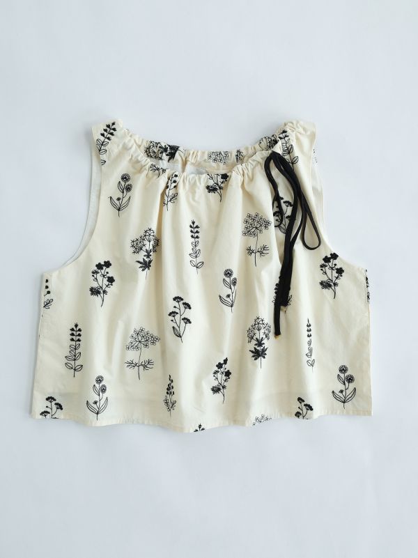 燕燕棉麻～精梳棉繡花  田園生活寬鬆繫帶背心吊帶上衣   ab2318301 
