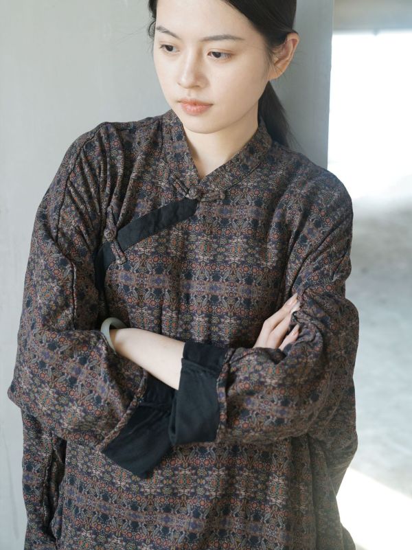 燕燕棉麻～復古印花雙層長袍 上衣 可當洋裝 連身裙。 ab2325801 