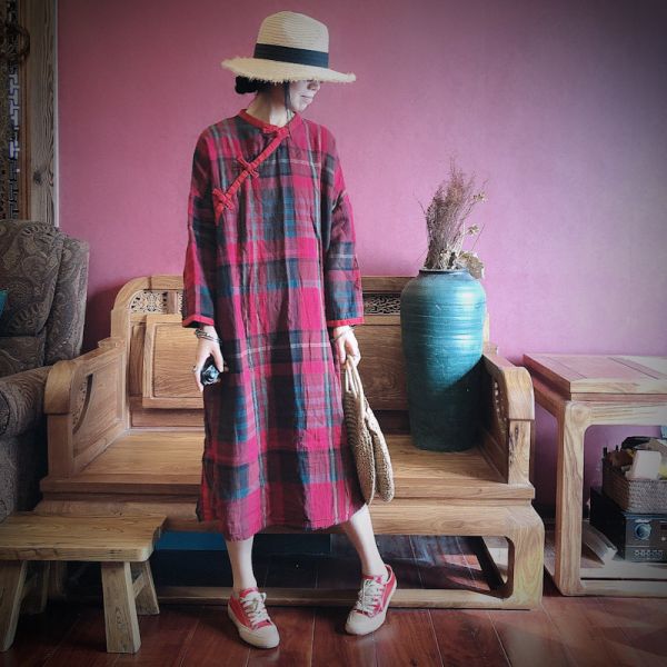 燕燕棉麻～舒適水洗花柄寬鬆花袍 洋裝 連身裙 ab162101 