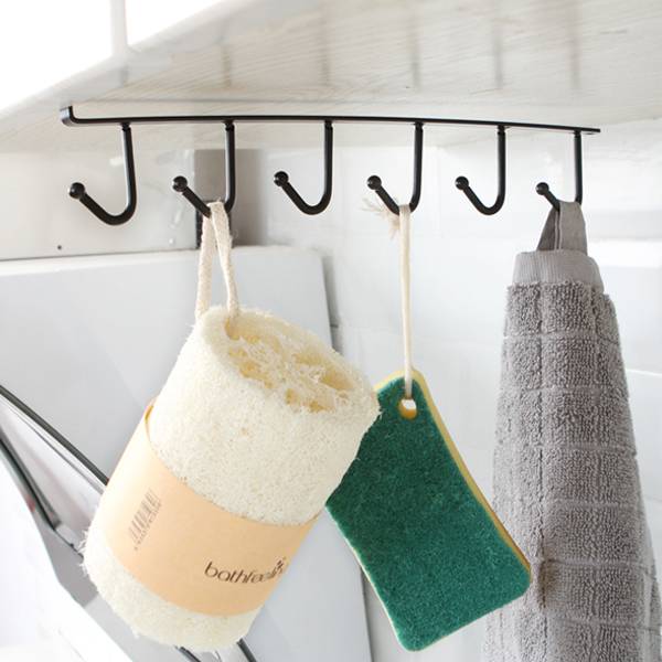 六連掛勾鐵架 廚房,臥室,櫥櫃,衣櫃,夾扣式,免釘免鑽,吊掛,杯子,用具,圍巾,領帶