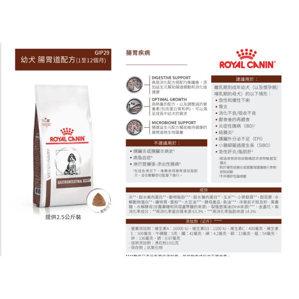 皇家【犬】GIP29 幼犬配方乾糧 GIP29 幼犬 腸胃道處方2.5kg 幼犬軟便吃什麼、狗狗拉肚子推薦飼料、狗腹瀉腸胃飼料、Royal Canin 幼犬處方飼料、腸胃敏感狗糧、GIP29 幼犬腸胃道、狗狗消化不良、IBD 飼料推薦、幼犬腹瀉乾糧、幼犬專用腸胃配方
