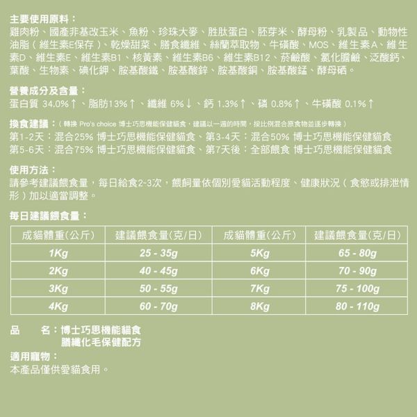博士巧思 Pro’s Choice 機能貓飼料 1.5kg  化毛配方/護毛配方｜低敏無穀 成貓保健 全齡貓飼料推薦 博士巧思機能貓, 博士巧思貓飼料, 化毛貓飼料, 護毛貓飼料, 成貓無穀飼料, 全齡貓保健飼料, 低敏貓飼料推薦, 毛球化毛飼料, 皮毛亮澤貓糧, 博士巧思1.5kg