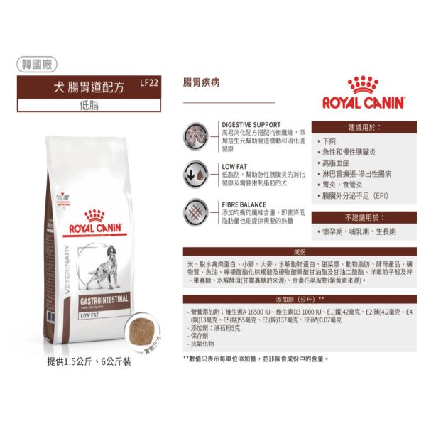 皇家【犬】腸胃道低脂配方乾糧 LF22犬腸胃道低脂處方1.5kg / 6kg 狗狗腸胃低脂飼料

狗胰臟炎吃什麼飼料

狗狗拉肚子吃什麼飼料

狗狗慢性腹瀉用什麼糧

Royal Canin 狗低脂配方

狗狗高脂血症飼料推薦

狗狗消化不良飼料推薦

狗腸胃炎吃什麼

狗狗胃腸專用低脂飼料

狗下痢飼料推薦