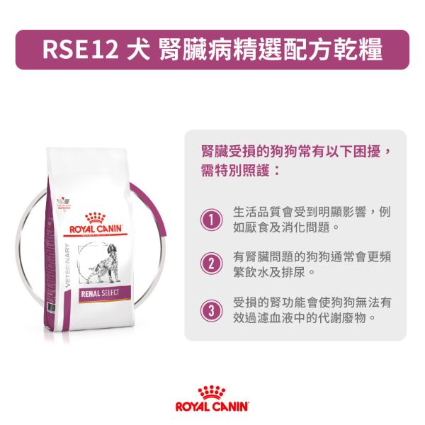 皇家【犬】腎臟病精選配方乾糧  RSE12犬腎臟精選處方2kg 狗腎臟病飼料、狗處方飼料、Royal Canin RSE12、Renal Select 狗飼料、犬慢性腎病、腎臟照護犬糧