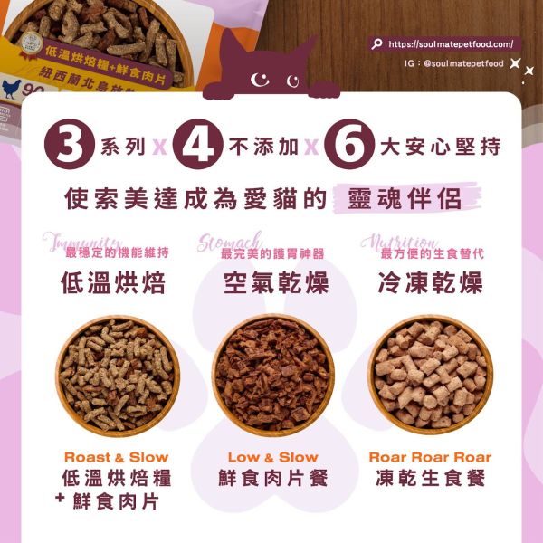 【索美達 Soulmate 】 烘焙糧+鮮食肉片 1.6kg｜牛羊 / 深海魚 / 雞肉｜紐西蘭低溫烘焙 高蛋白 無穀貓飼料 主食乾糧 貓飼料推薦

貓烘焙糧

Soulmate索美達

紐西蘭貓糧

低溫烘焙貓飼料

無穀貓糧

鮮食肉片貓糧

貓主食乾糧

高蛋白貓糧

全齡貓飼料