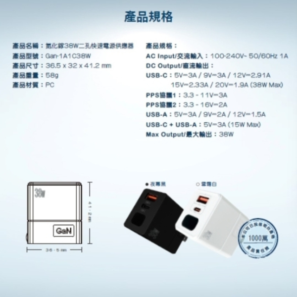 Wephone 38W 二孔 氮化鎵 充電頭 充電器 快充頭 適 iphone 16 15 s25 