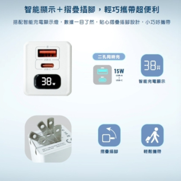 Wephone 38W 二孔 氮化鎵 充電頭 充電器 快充頭 適 iphone 16 15 s25 